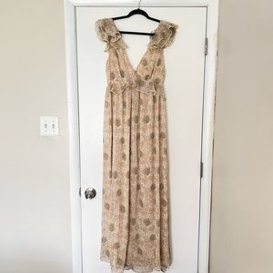 Aakaa beige and blue floral print maxi dress. NWT.